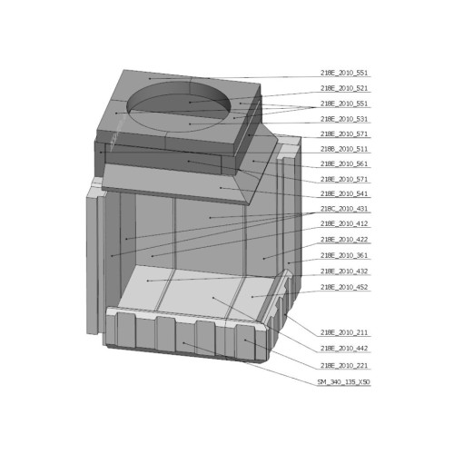 Šamotová komora komplet KV DYNAMIC R 3G S 55.44.42.21  